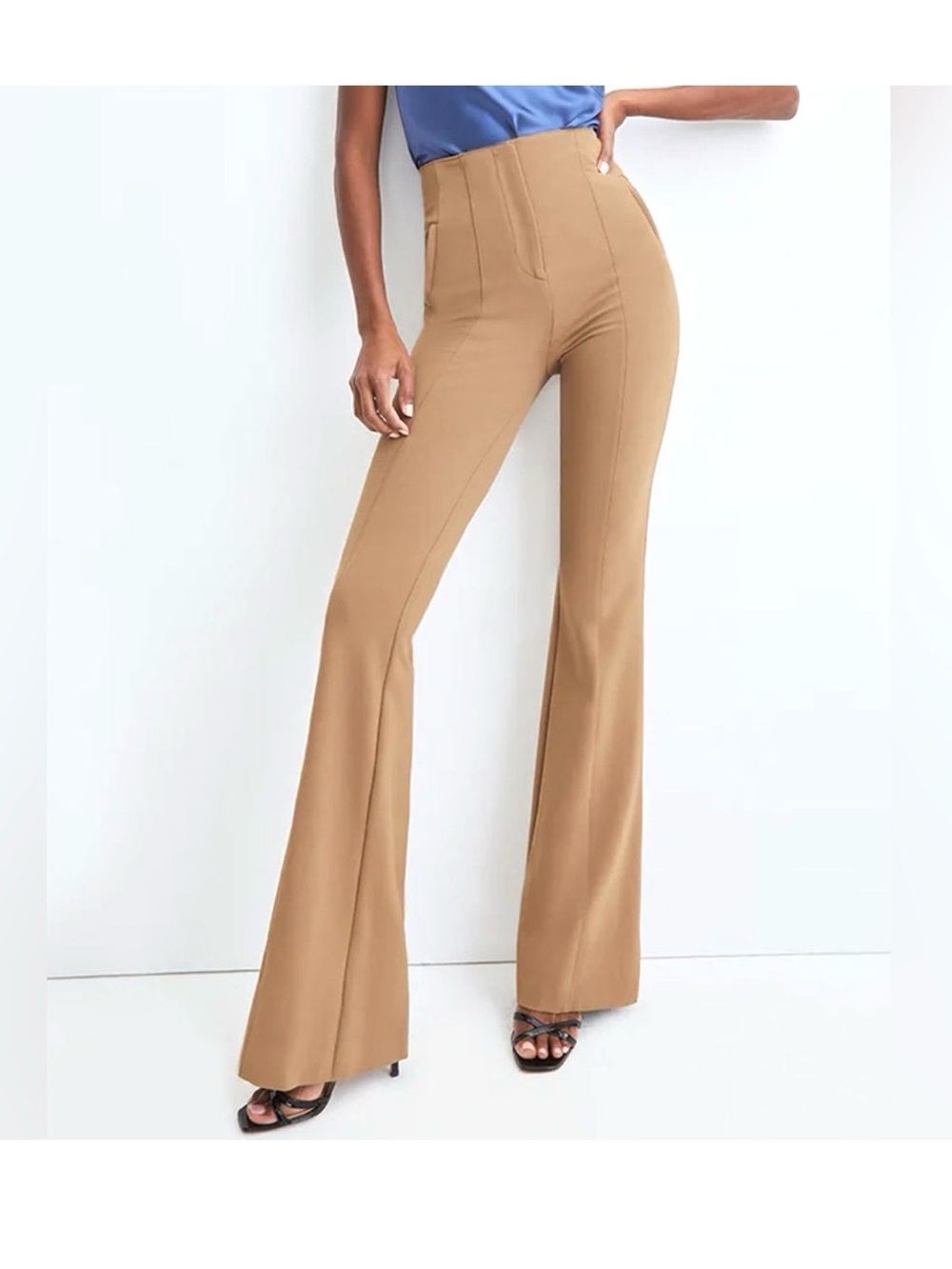 Veronica Beard Azariah Seamed Flare High Waist Trousers in Acorn Brown 6